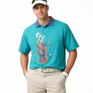 Vtg P.S. ORIGINALS Novelty Golf Bag Polo T-Shirt Sz XL Green 50/50 Jerzees USA